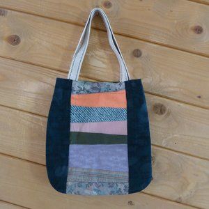 Japanese Handmade Kimono Shibori Fabric Patchwork Tote Book Bag
